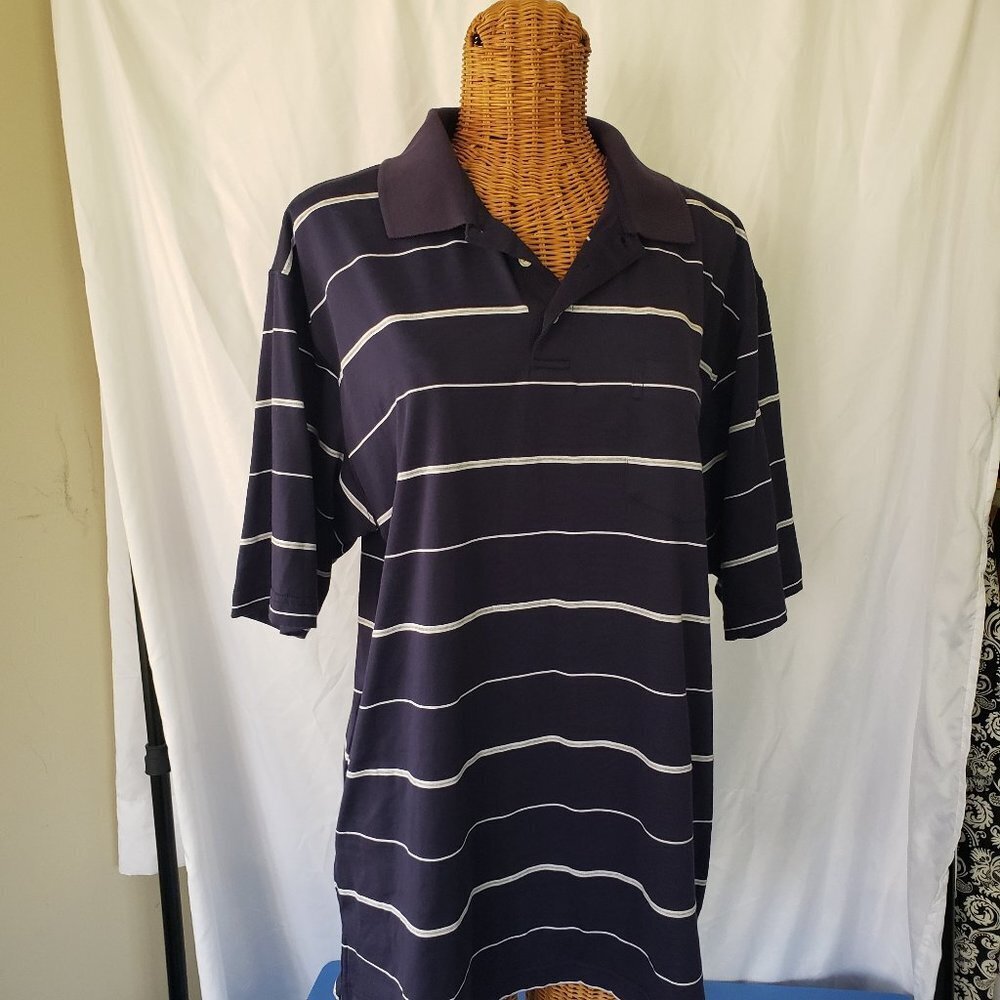 Knightsbridge Men's Blue Striped Polo Shirt - Medium